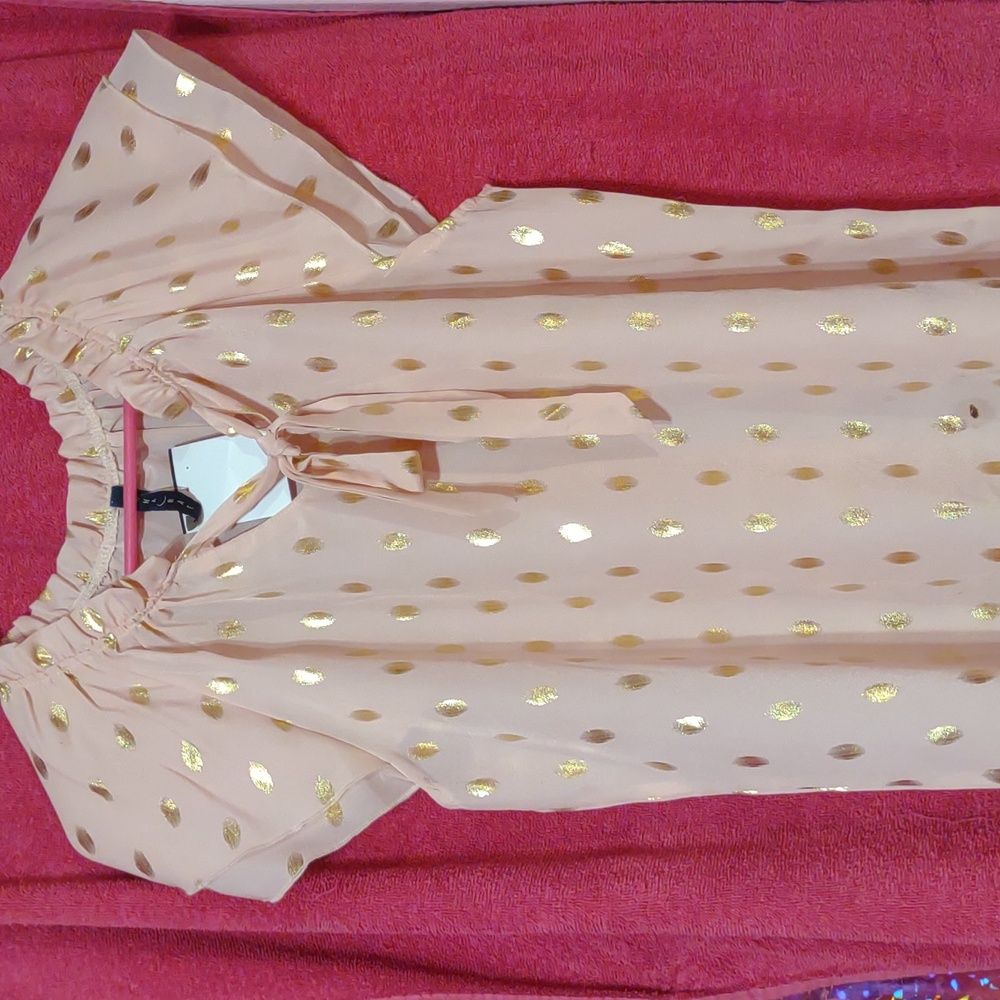 Dusty Rose blouse with gold polka dots